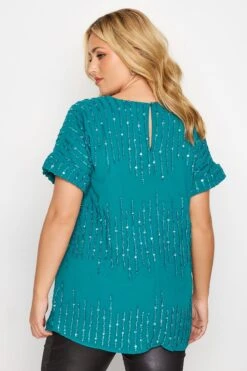 LUXE Curve Teal Blue Sequin Hand Embellished Top -Saga Dresses Shop 3960bed9 b884 46 161601 D