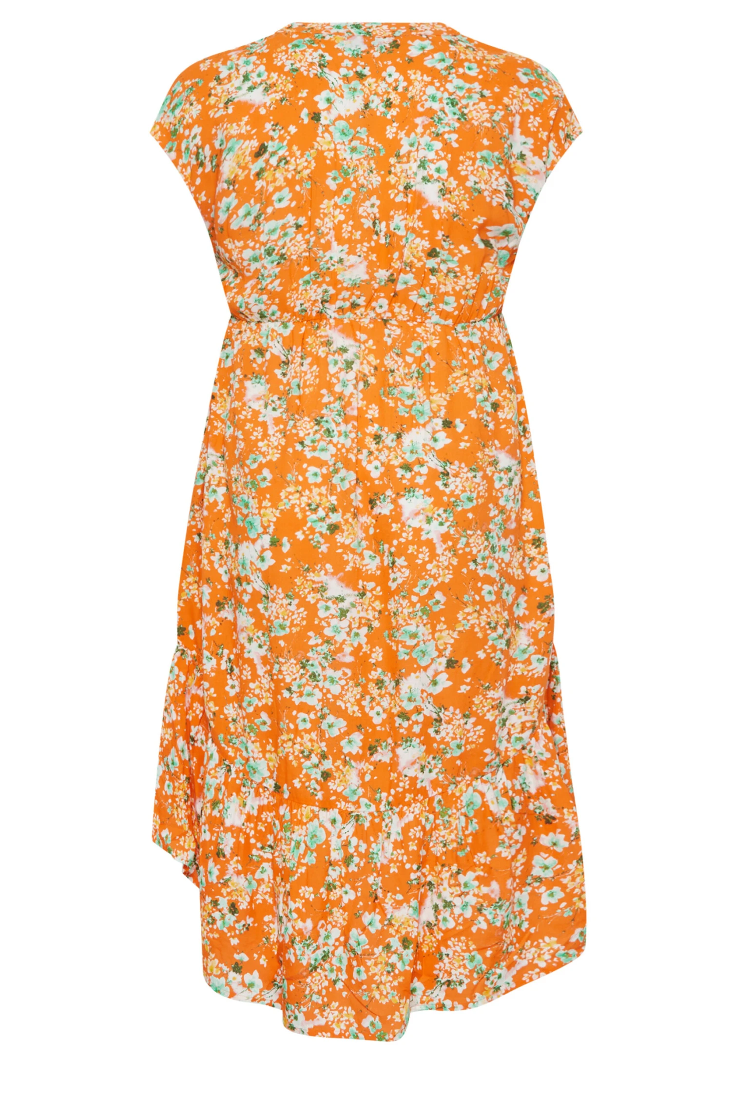YOURS Curve Orange Floral Print High Low Wrap Dress 6 YOURS Curve Orange Floral Print High Low Wrap Dress - Image 6