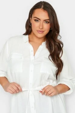 YOURS Curve White Utility Tunic Linen Look Shirt -Saga Dresses Shop 3a442fe0 bb0a 46 131748 D