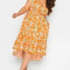 YOURS Curve Orange Floral Print High Low Wrap Dress