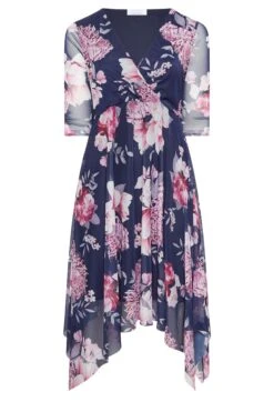 YOURS LONDON Curve Blue Floral Mesh Wrap Dress -Saga Dresses Shop 3a6cd984 6433 4c 162118 X