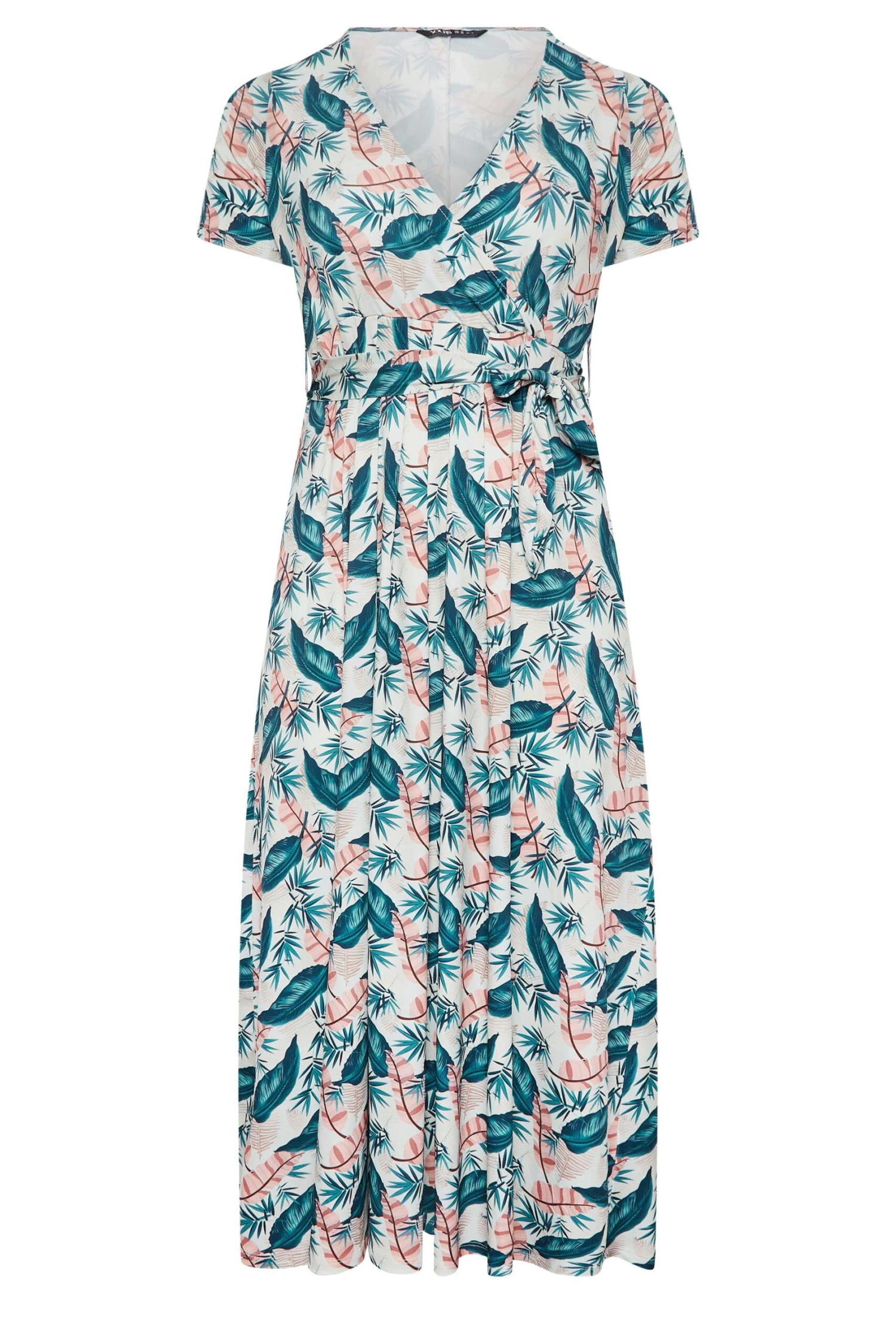 YOURS Curve Blue Leaf Print Maxi Wrap Dress 5 YOURS Curve Blue Leaf Print Maxi Wrap Dress - Image 5