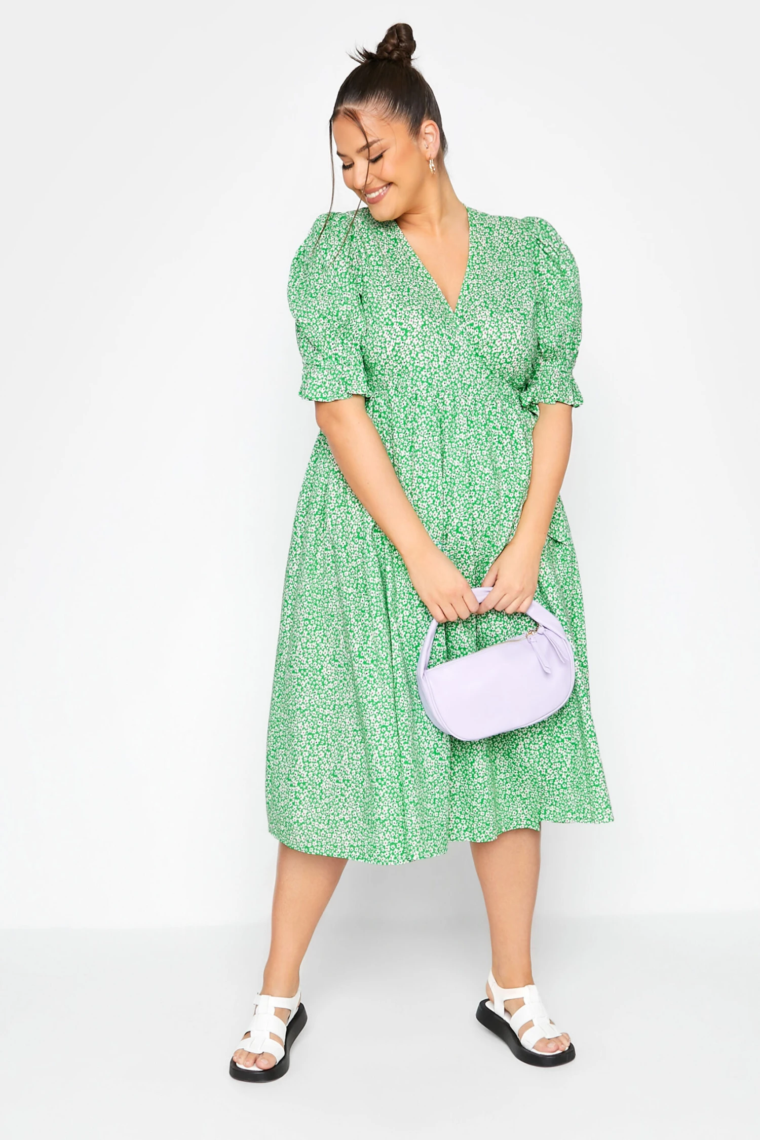 LIMITED COLLECTION Curve Green Ditsy Wrap Dress 1 LIMITED COLLECTION Curve Green Ditsy Wrap Dress