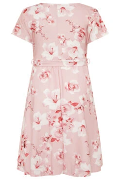 YOURS LONDON Curve Blush Pink Floral Wrap Skater Dress -Saga Dresses Shop 3bbb6e8f d52e 40 161421 BK