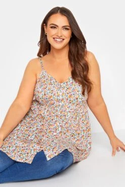 YOURS Curve White Floral Peplum Cami Top -Saga Dresses Shop 3bc6c423 35e8 49 131267 D