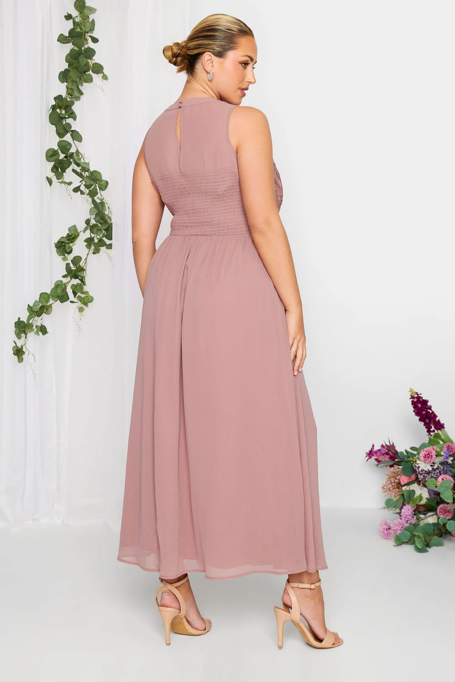 YOURS LONDON Curve Pink Lace Detail Chiffon Maxi Dress 2 YOURS LONDON Curve Pink Lace Detail Chiffon Maxi Dress - Image 2