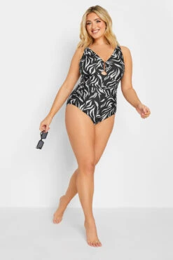 YOURS Curve Black Animal Print Buckle Tummy Control Swimsuit