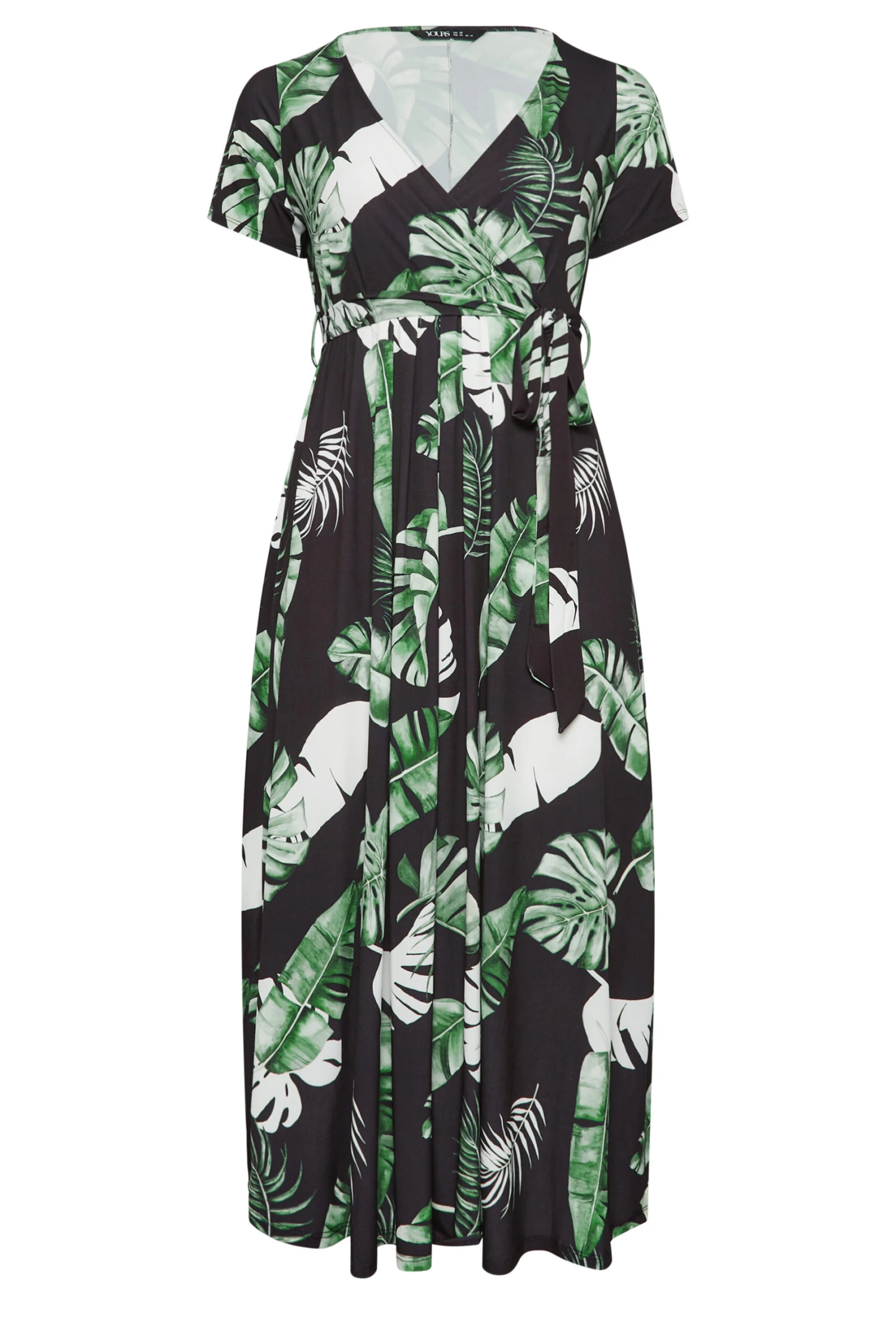 YOURS Curve Black Leaf Print Wrap Front Midaxi Dress 5 YOURS Curve Black Leaf Print Wrap Front Midaxi Dress - Image 5