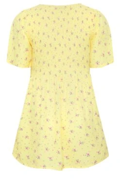 YOURS Curve Yellow Floral Print Shirred Top -Saga Dresses Shop 3e937d5b 0abc 42 330066 Y