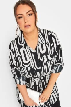 YOURS Curve Black & White Geometric Print Utility Tunic Shirt -Saga Dresses Shop 3f072333 cee7 49 131935 D
