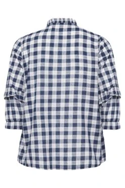 YOURS PETITE Curve Navy Blue Check Frill Shirt