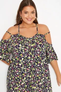 YOURS Curve Black Floral Strappy Cold Shoulder Top -Saga Dresses Shop 3f81e3a7 44e2 43 300809 D