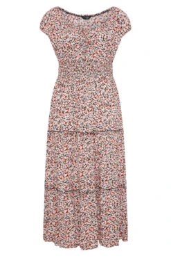 Curve White & Orange Ditsy Print Bardot Maxi Dress -Saga Dresses Shop 3fe53815 e879 4a 137134 X