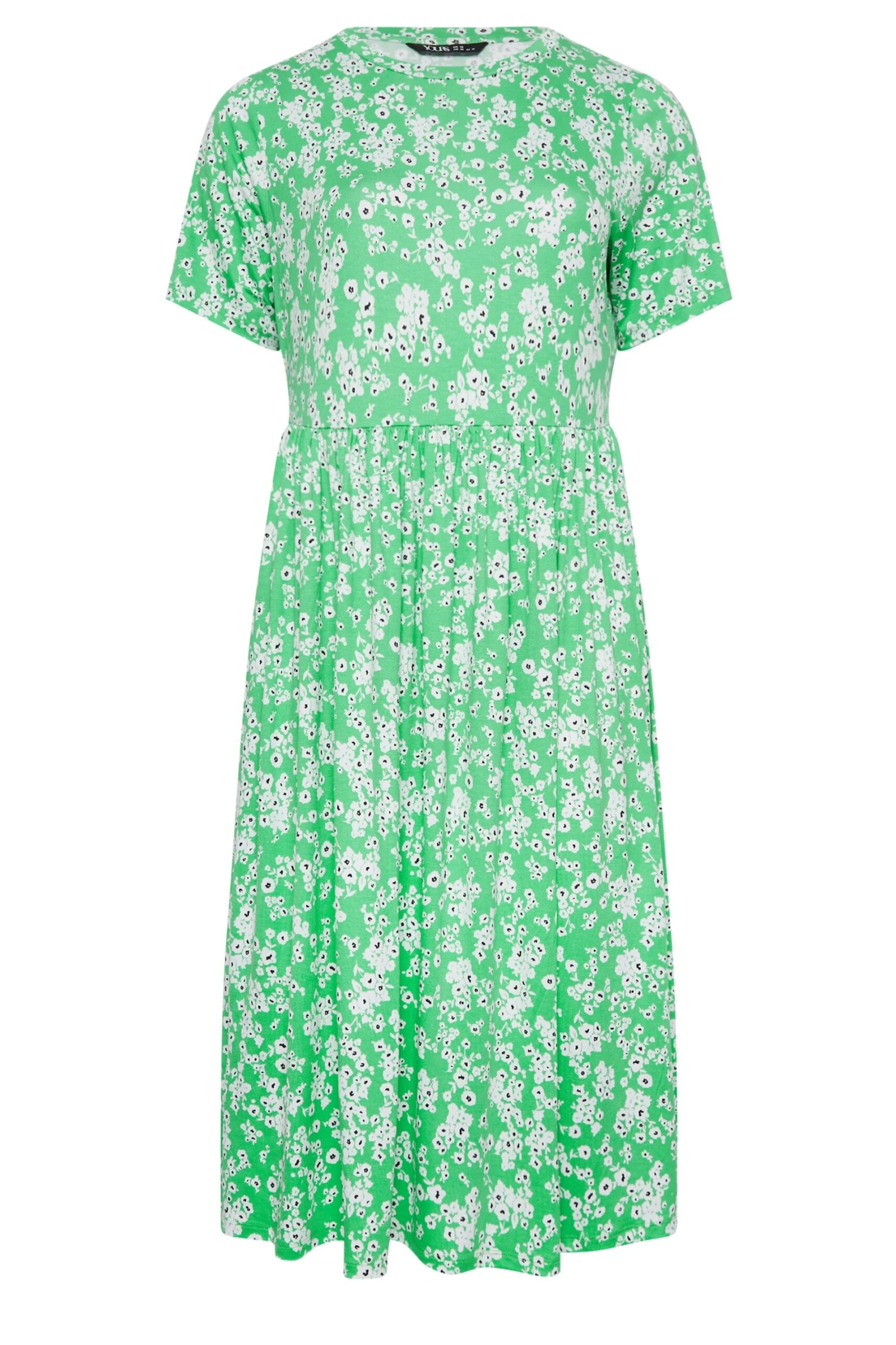 YOURS Curve Bright Green Ditsy Floral Smock Dress 6 YOURS Curve Bright Green Ditsy Floral Smock Dress - Image 6