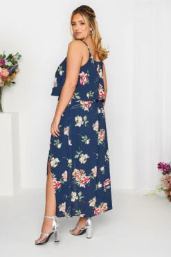 YOURS LONDON Curve Navy Blue Floral Overlay Maxi Dress -Saga Dresses Shop 406e1ac7 df95 4e 161945 D