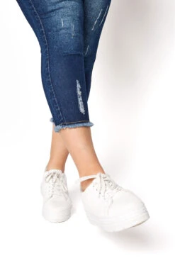 YOURS FOR GOOD Curve Indigo Blue Distressed JENNY Stretch Cropped Jeggings -Saga Dresses Shop 40dc778a 161d 45 144319 C