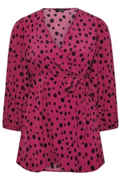 YOURS Curve Dark Pink Dalmatian Print Wrap Top -Saga Dresses Shop 416b22ad 0b36 4d 131688 X