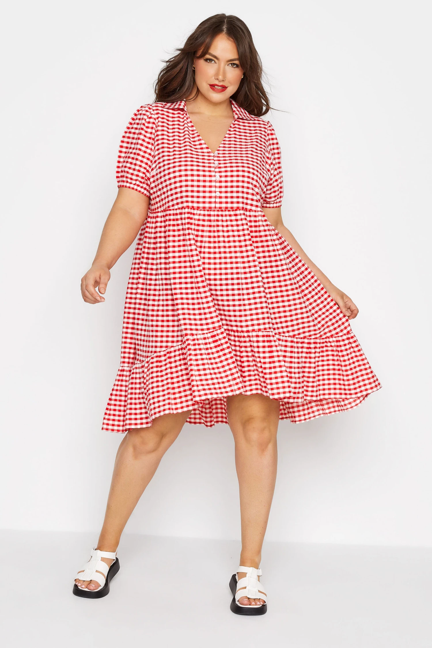 LIMITED COLLECTION Curve Red Gingham Dipped Hem Smock Dress 2 LIMITED COLLECTION Curve Red Gingham Dipped Hem Smock Dress - Image 2
