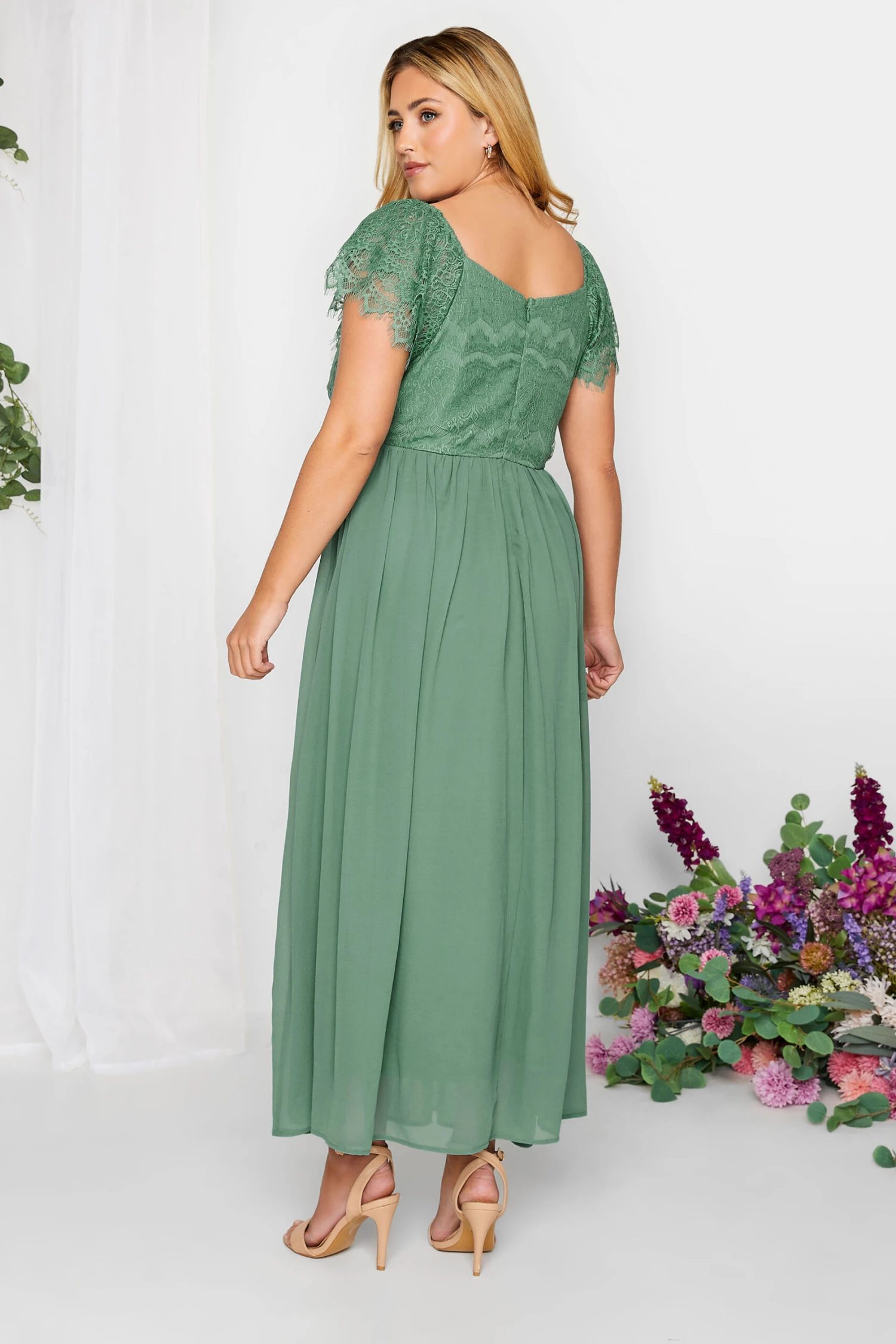 YOURS LONDON Curve Green Lace Detail Wrap Maxi Dress 2 YOURS LONDON Curve Green Lace Detail Wrap Maxi Dress - Image 2