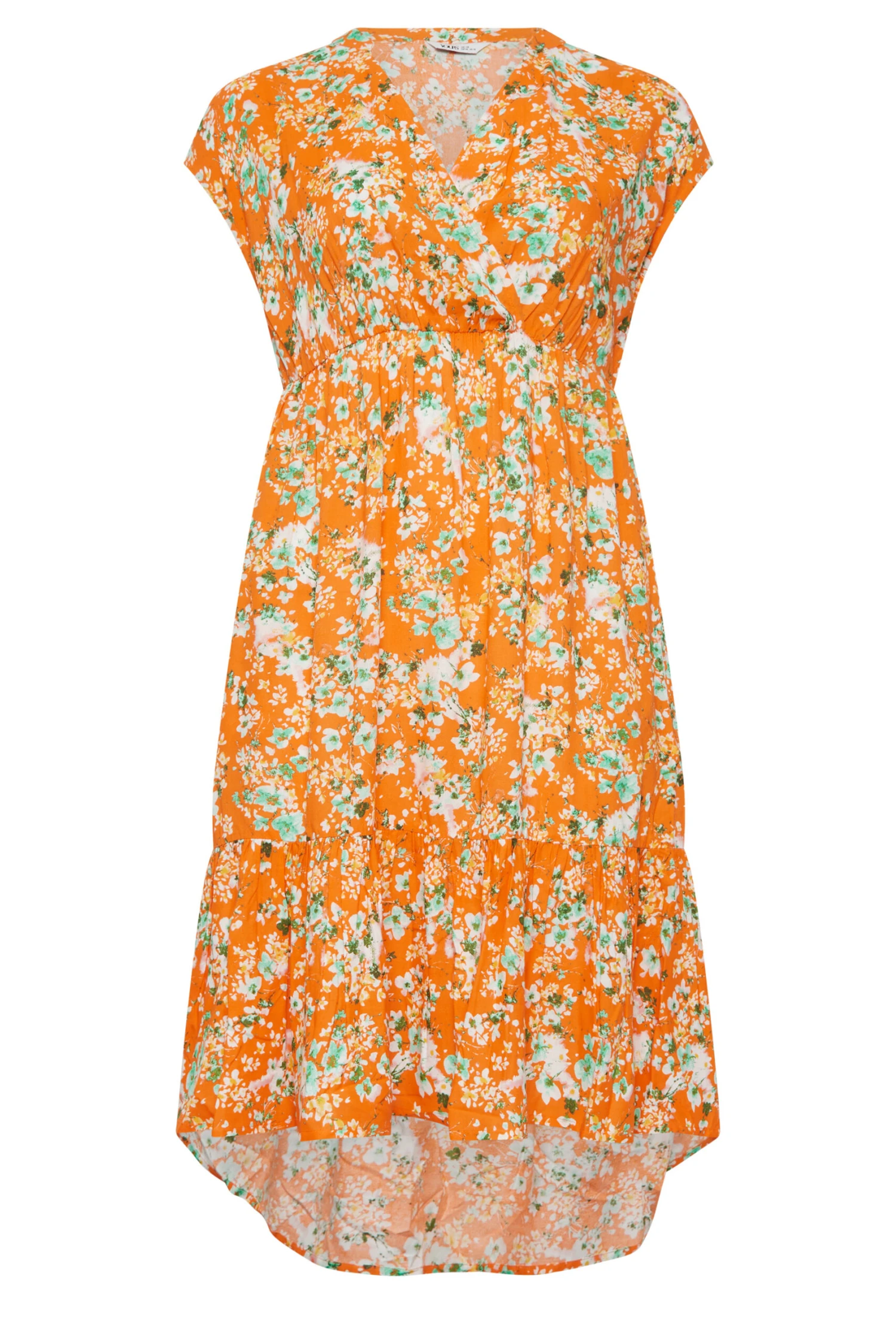 YOURS Curve Orange Floral Print High Low Wrap Dress 5 YOURS Curve Orange Floral Print High Low Wrap Dress - Image 5