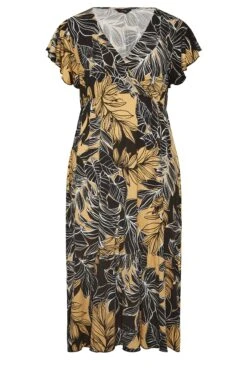 YOURS Curve Black & Yellow Floral Print Frill Sleeve Wrap Maxi Dress -Saga Dresses Shop 434a8577 75ed 49 301905 X
