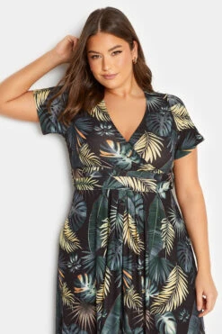 YOURS Curve Black Tropical Leaf Print Wrap Dress 8 YOURS Curve Black Tropical Leaf Print Wrap Dress -Saga Dresses Shop 4350eb31 d56e 4e 301986 D