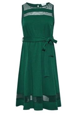 YOURS LONDON Curve Green Mesh Panel Skater Dress -Saga Dresses Shop 43d45182 2e4d 4a 161626 X