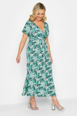 YOURS Curve Light Blue Leaf Print Maxi Wrap Dress