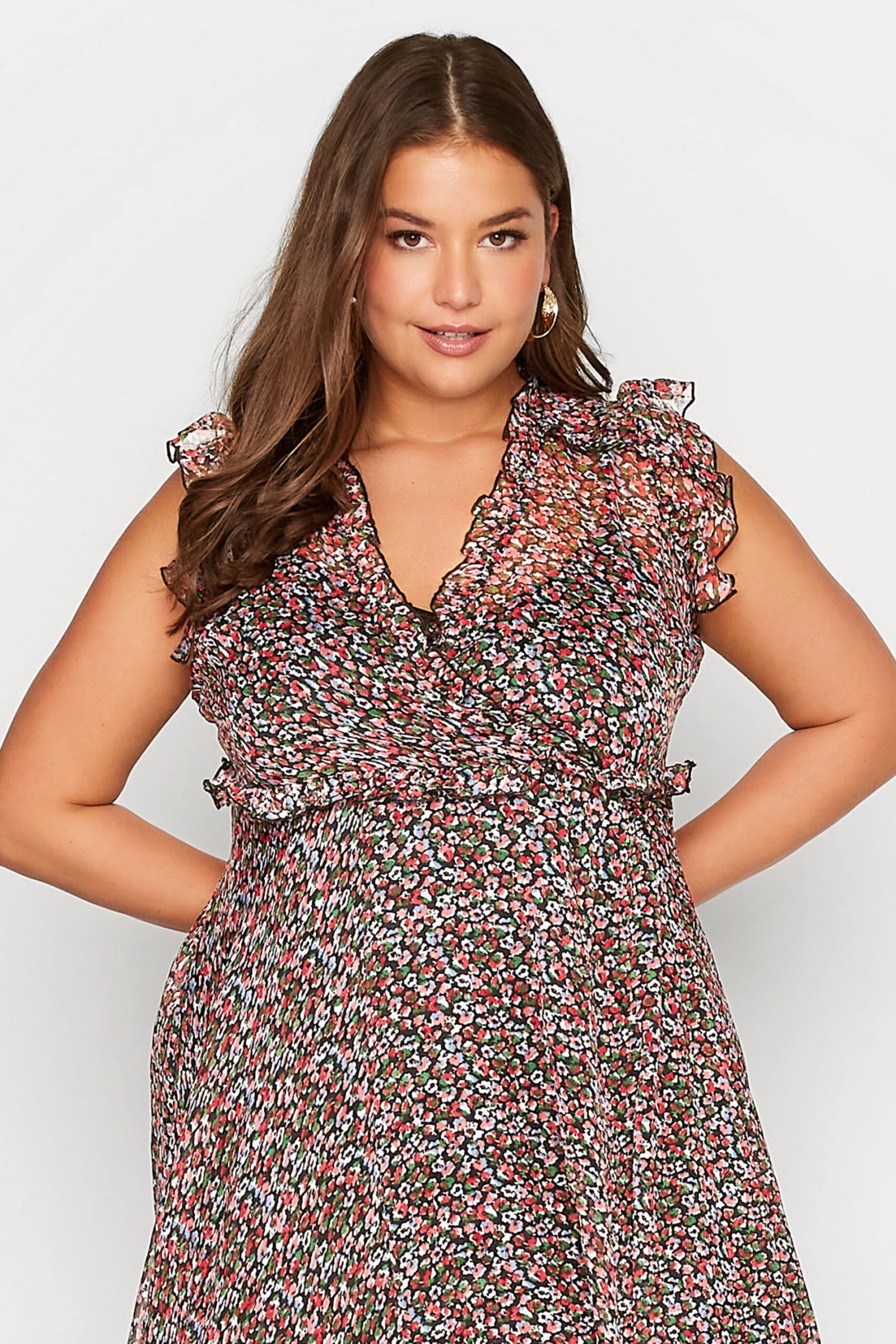 YOURS Curve Black Floral Hanky Hem Dress 3 YOURS Curve Black Floral Hanky Hem Dress - Image 3