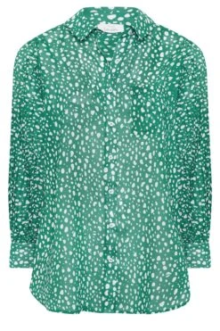 YOURS LONDON Curve Green Dalmatian Pleat Sleeve Shirt -Saga Dresses Shop 446c4ef8 f046 4a 161967 X