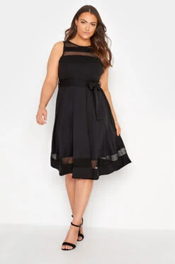 YOURS LONDON Curve Black Mesh Panel Skater Dress