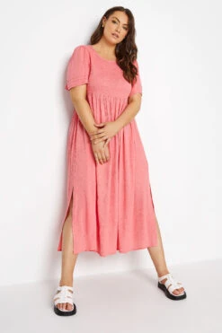 LIMITED COLLECTION Curve Coral Pink Crinkle Angel Sleeve Dress