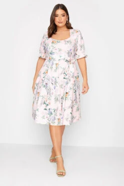 YOURS LONDON Curve Pink Floral Print Puff Sleeve Dress