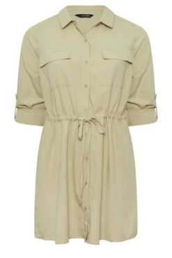 YOURS Curve Beige Brown Utility Tunic Linen Look Shirt -Saga Dresses Shop 44f587b3 d83d 43 131753 X