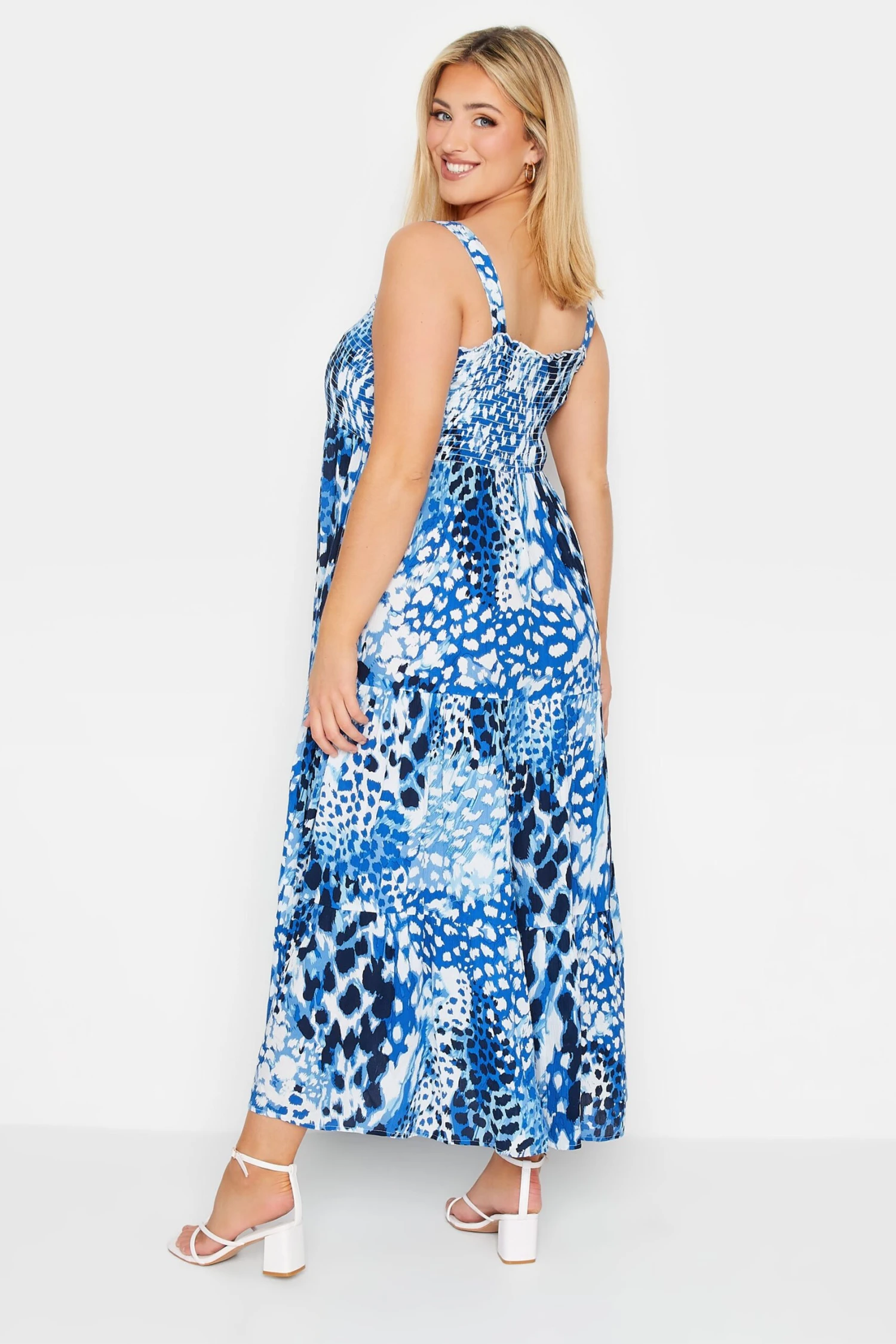 YOURS Curve Blue Animal Markings Shirred Strappy Sundress 2 YOURS Curve Blue Animal Markings Shirred Strappy Sundress - Image 2