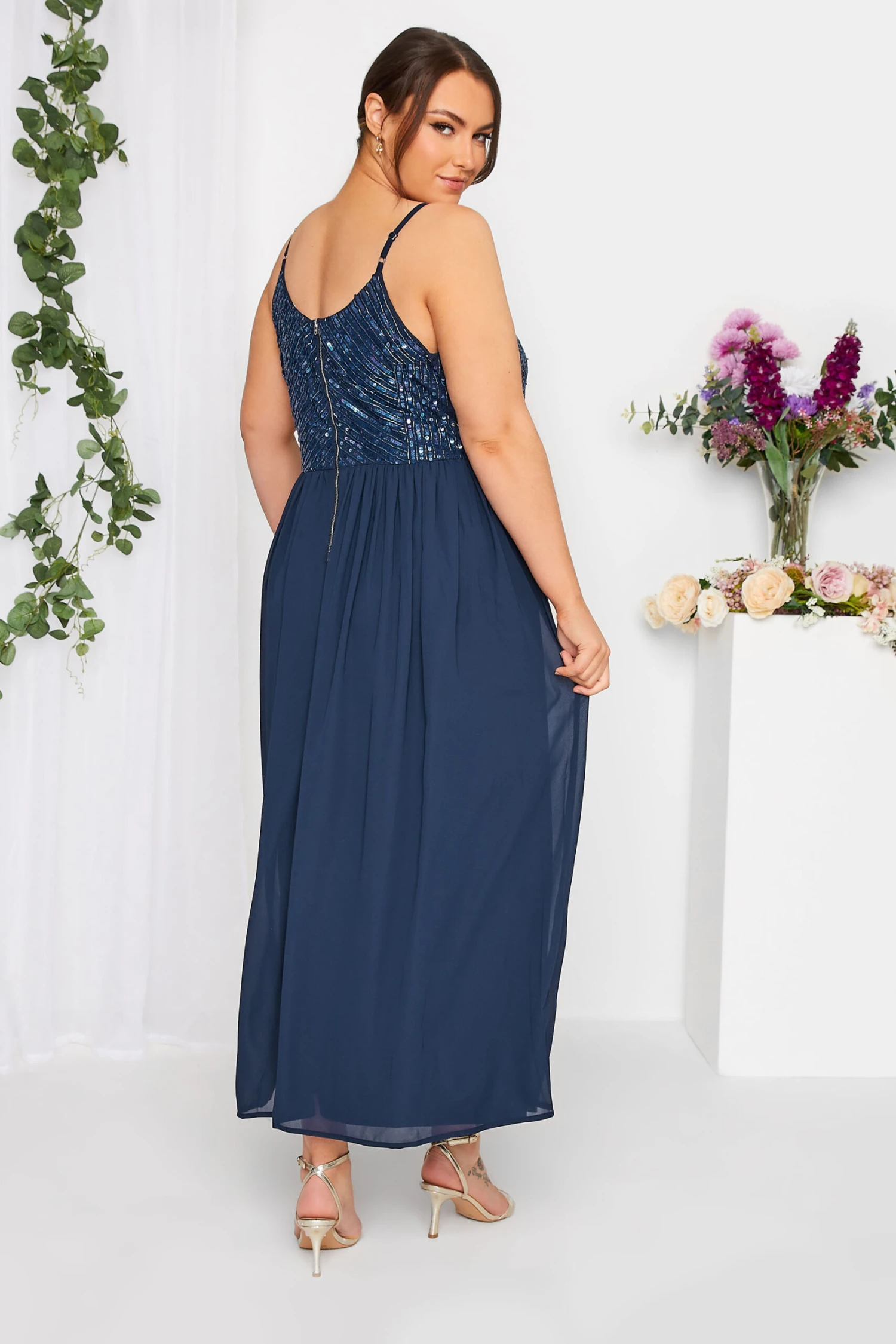 LUXE Curve Navy Blue Sequin Embellished Sleeveless Maxi Dress 2 LUXE Curve Navy Blue Sequin Embellished Sleeveless Maxi Dress - Image 2