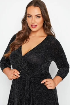 YOURS LONDON Curve Black & Silver Glitter Wrap Dress -Saga Dresses Shop 4628fc8c 14f5 48 161640 D