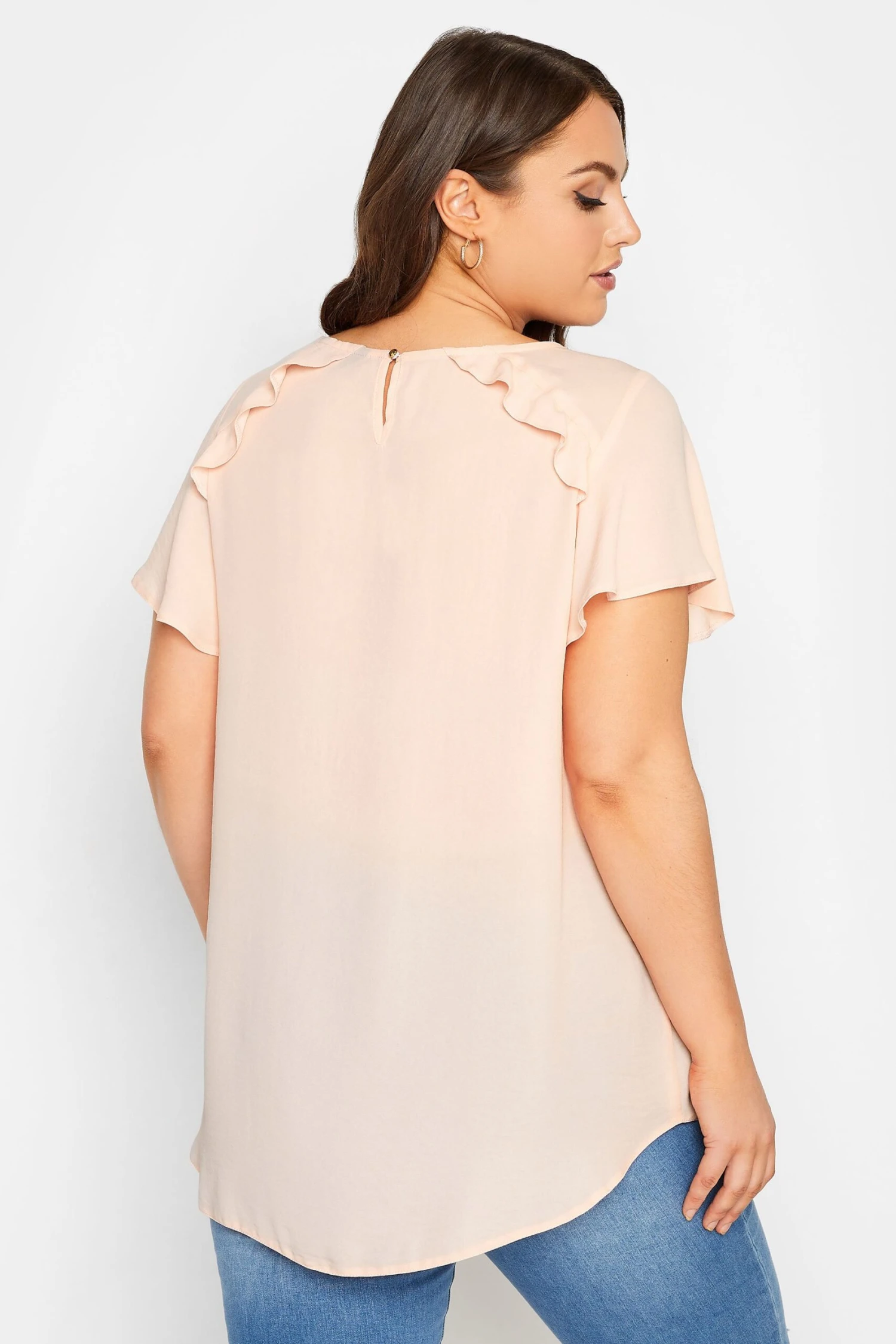 YOURS Curve Pink Frill Short Sleeve Blouse 2 YOURS Curve Pink Frill Short Sleeve Blouse - Image 2
