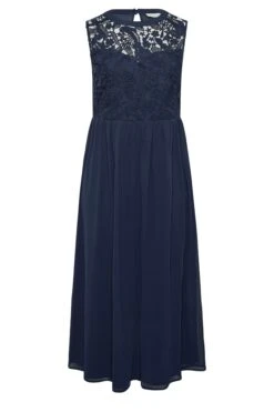 YOURS LONDON Curve Dark Blue Lace Front Chiffon Maxi Dress -Saga Dresses Shop 4671ff43 5c09 49 161889 X