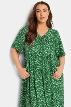 YOURS Curve Green Daisy Print Smock Dress 8 YOURS Curve Green Daisy Print Smock Dress -Saga Dresses Shop 4699a4e6 bc98 40 137336 D