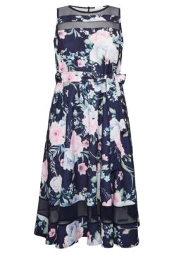 YOURS LONDON Curve Navy Blue & Pink Floral Mesh Panel Skater Dress 10 YOURS LONDON Curve Navy Blue & Pink Floral Mesh Panel Skater Dress -Saga Dresses Shop 47289e49 878b 44 162041 X