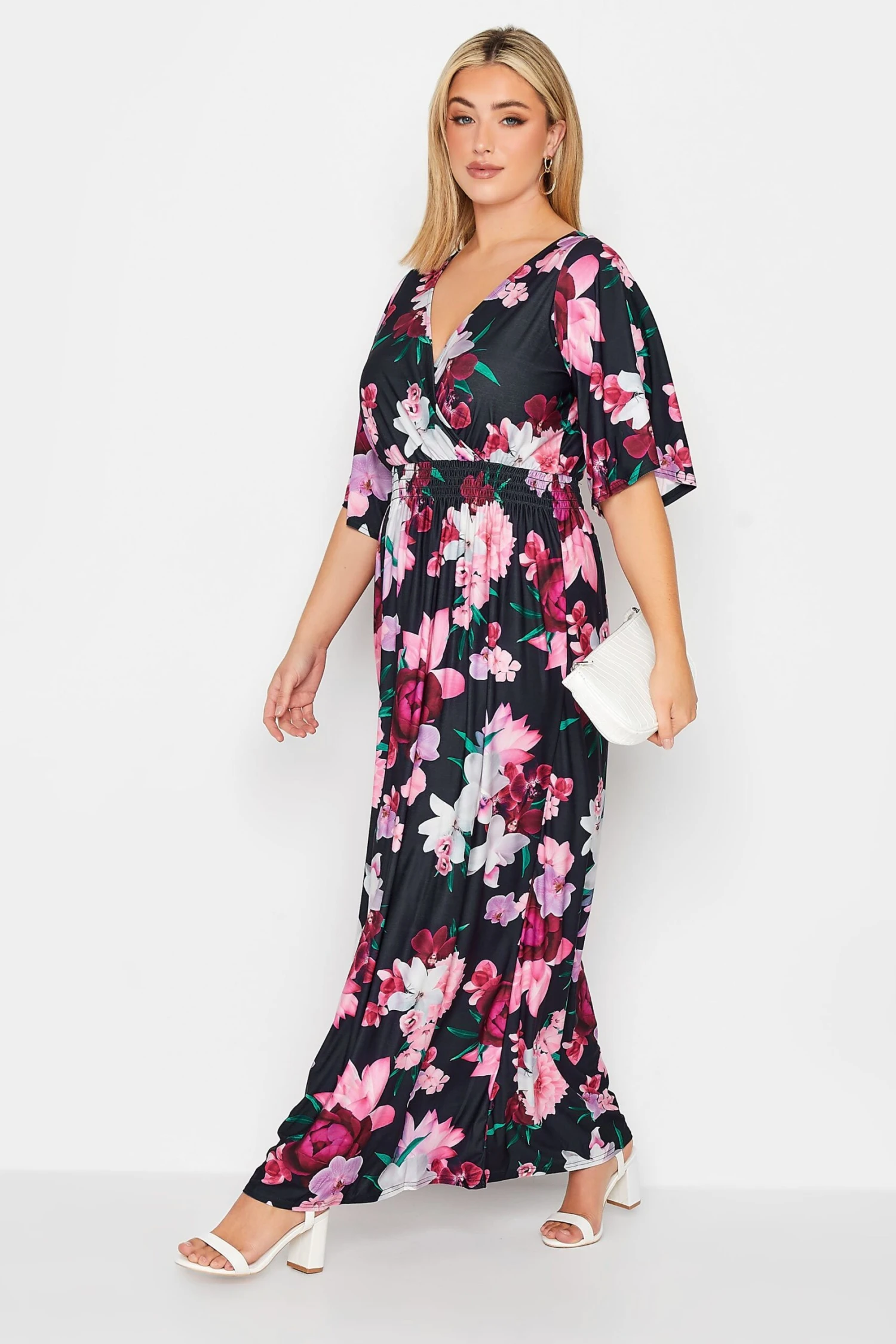 YOURS LONDON Curve Navy Blue Floral Shirred Maxi Dress 2 YOURS LONDON Curve Navy Blue Floral Shirred Maxi Dress - Image 2