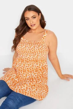 YOURS Curve Orange Floral Shirred Smock Vest Top 8 YOURS Curve Orange Floral Shirred Smock Vest Top -Saga Dresses Shop 47d820dc 6a91 4f 131328R D