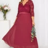YOURS LONDON Curve Burgundy Red Lace Pleated Maxi Dress