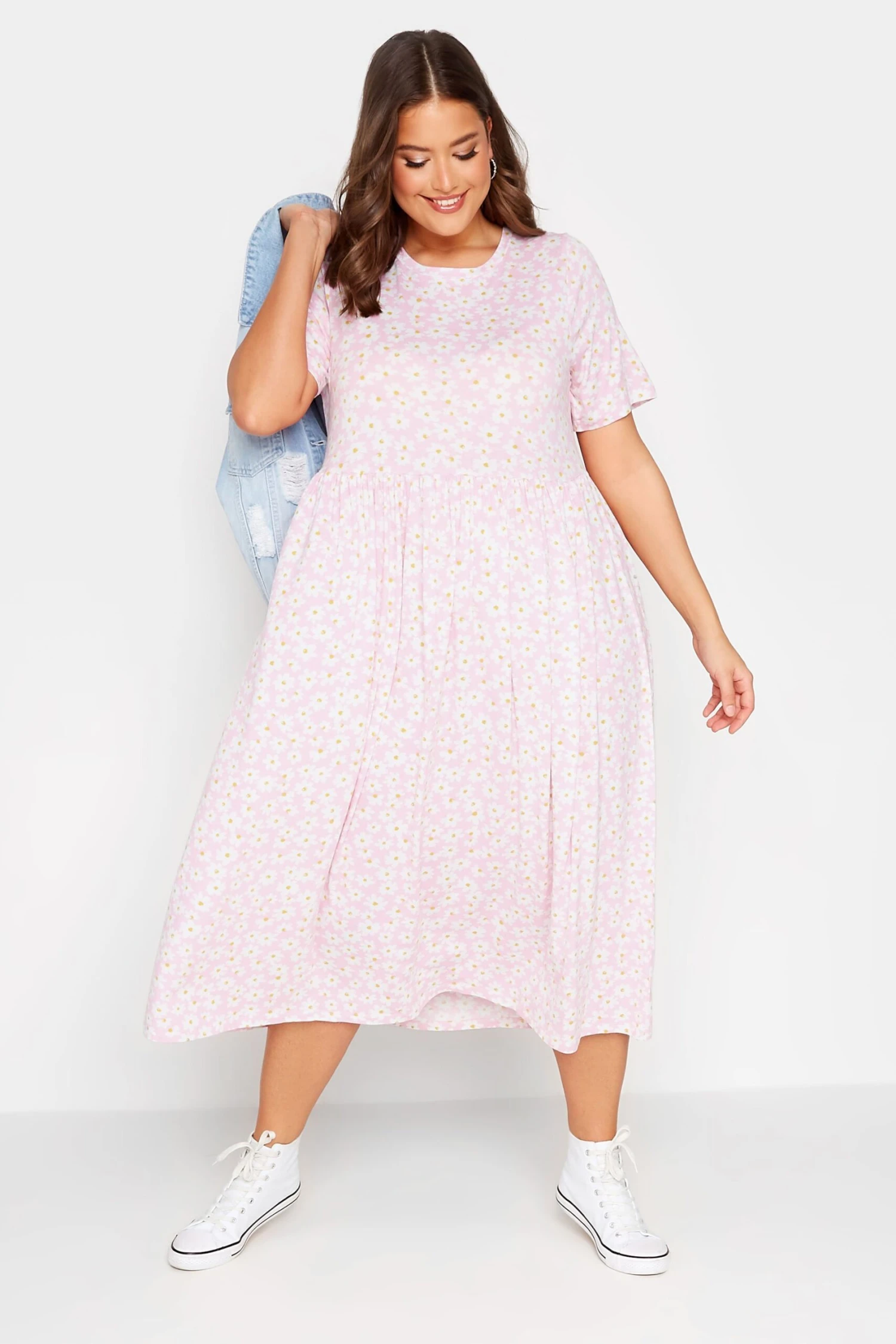 YOURS Curve Light Pink Daisy Print Smock Dress 1 YOURS Curve Light Pink Daisy Print Smock Dress