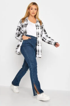 YOURS Curve Blue Side Split Stretch Straight Leg Jeans