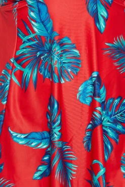 YOURS Curve Red Palm Leaf Plunge Tummy Control Swim Dress -Saga Dresses Shop 4927013d 3002 40 150269 Z1