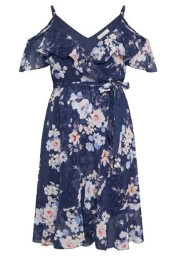 YOURS LONDON Curve Blue Floral Cold Shoulder Wrap Dress -Saga Dresses Shop 49b265a3 12c7 4c 162051 X