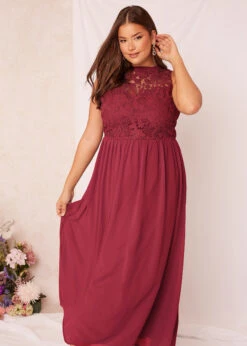 YOURS LONDON Curve Burgundy Red Lace Front Chiffon Maxi Dress -Saga Dresses Shop 4a31e0ea 0922 41 161504 L