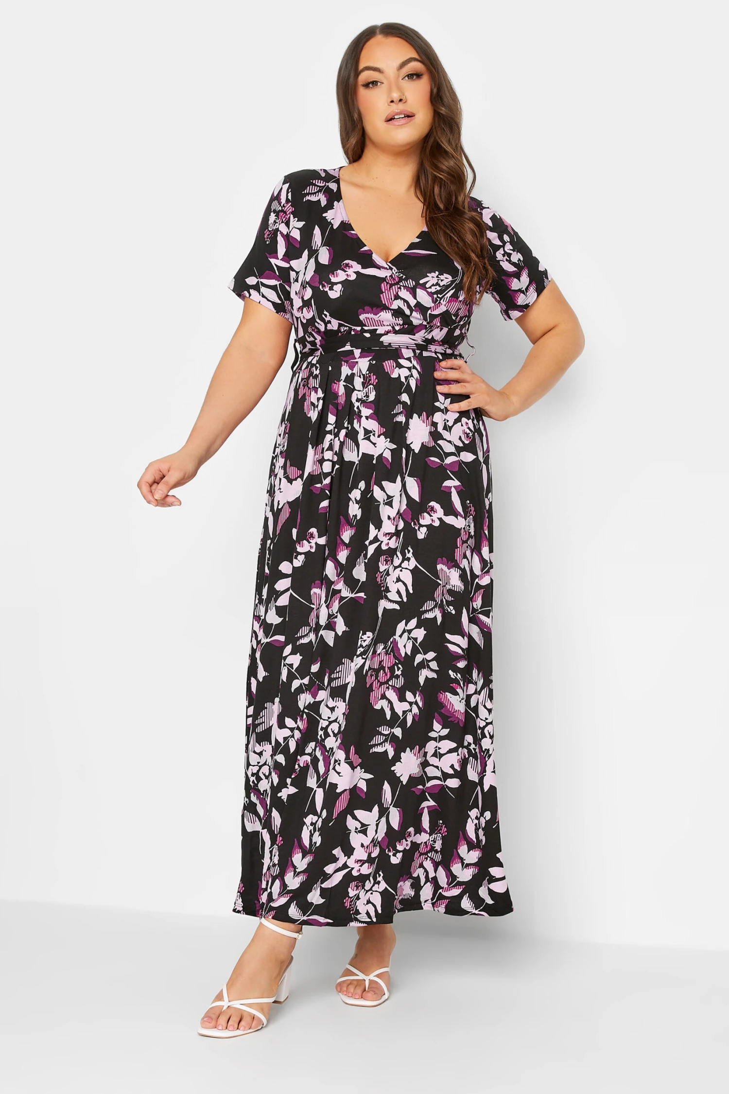 YOURS Curve Black Leaf Print Wrap Maxi Dress 1 YOURS Curve Black Leaf Print Wrap Maxi Dress